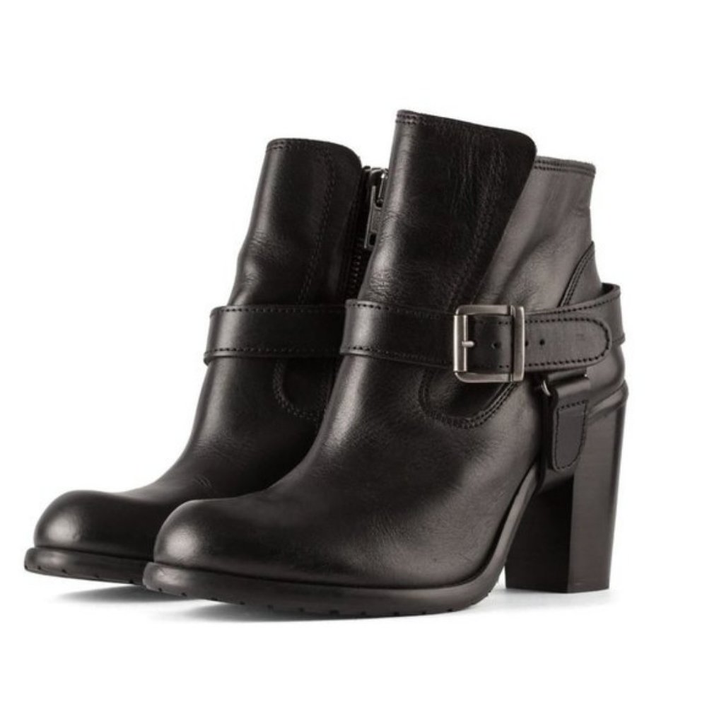 Allsaints jules Block heeled black Leather biker boots in EU 39 buckle wrap